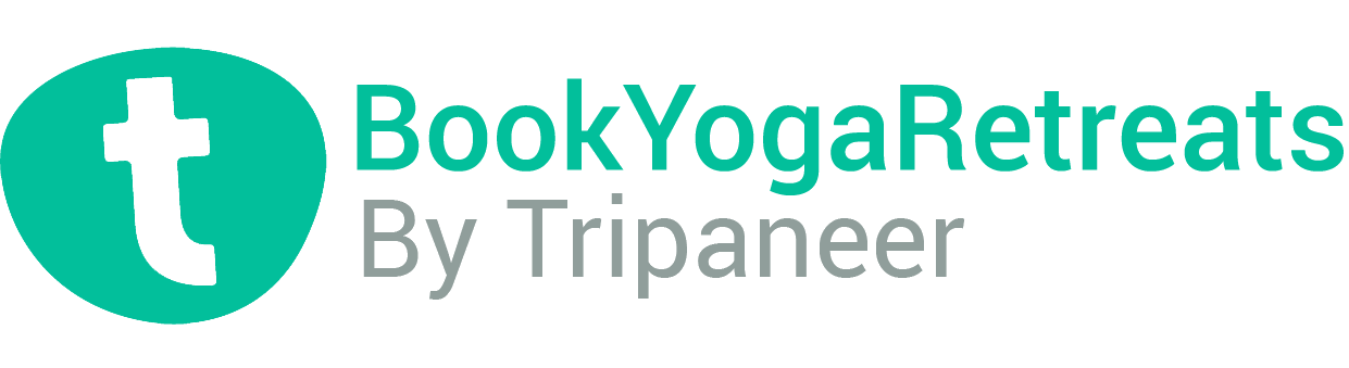 BookYogaRetreats logo by Tripaneer featuring a green circular icon and brand name text.